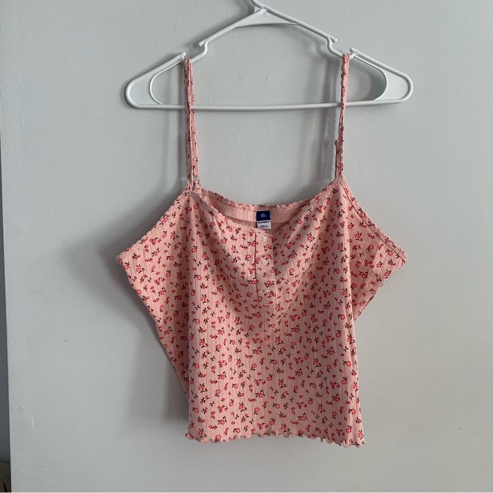 Spaghetti Strap Crop Top Pointelle Floral Pink Scoop XL Tall Old Navy Camisole